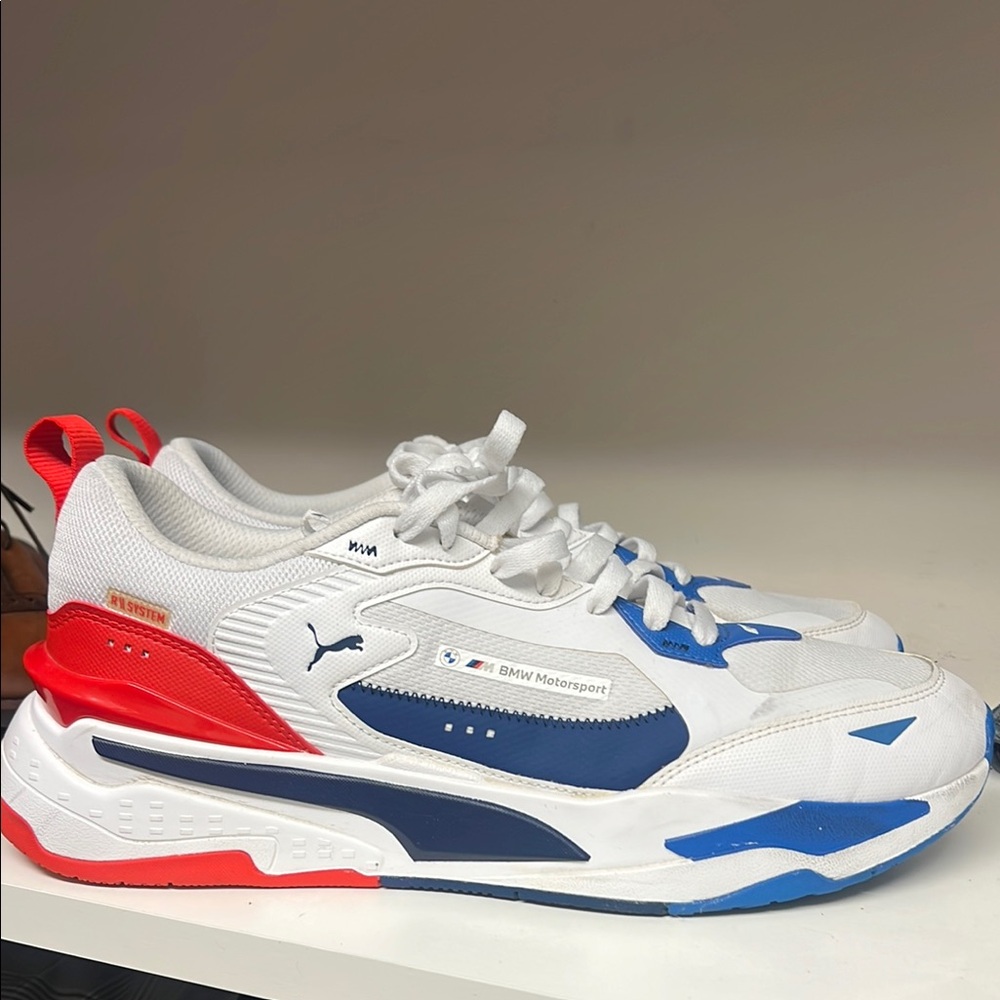 Puma Men's White and Blue Sneakers with Red Accents